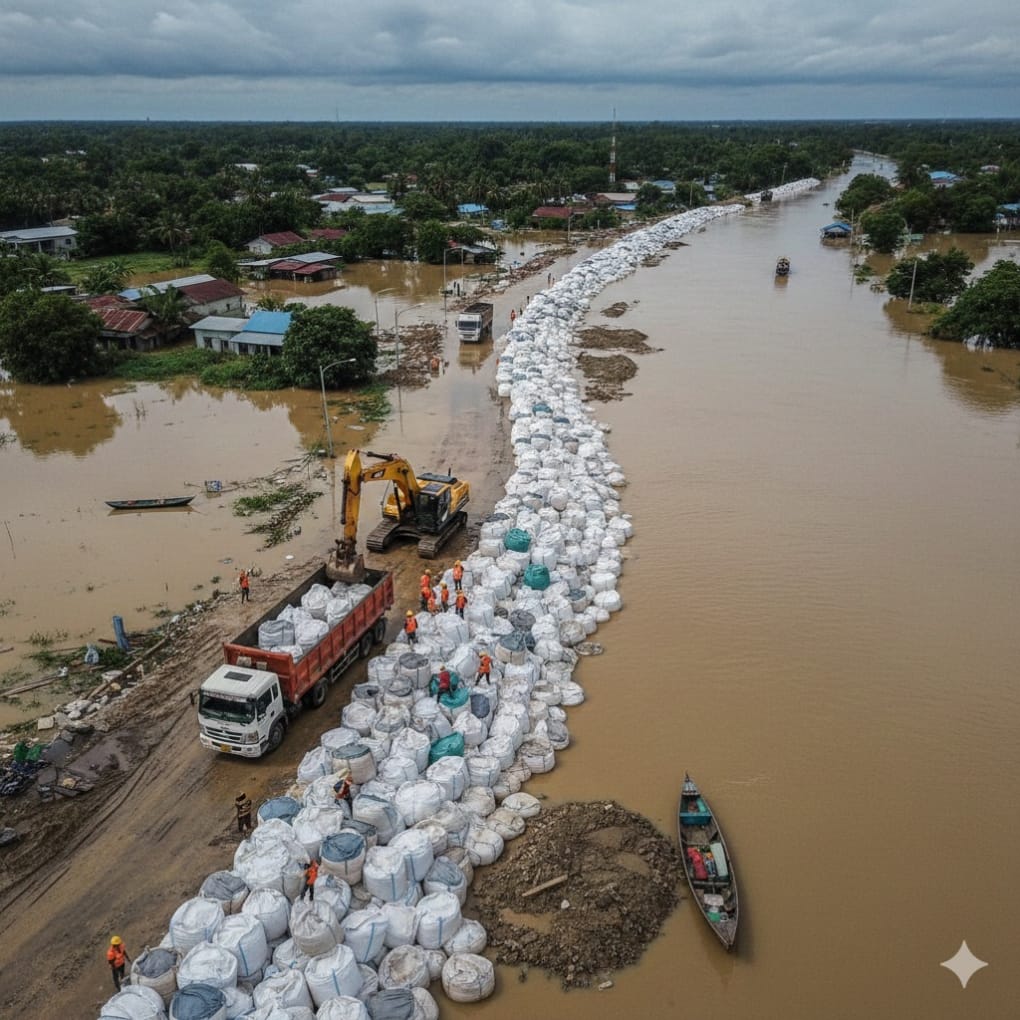 Mengatasi banjir dengan menyusun jumbo bag