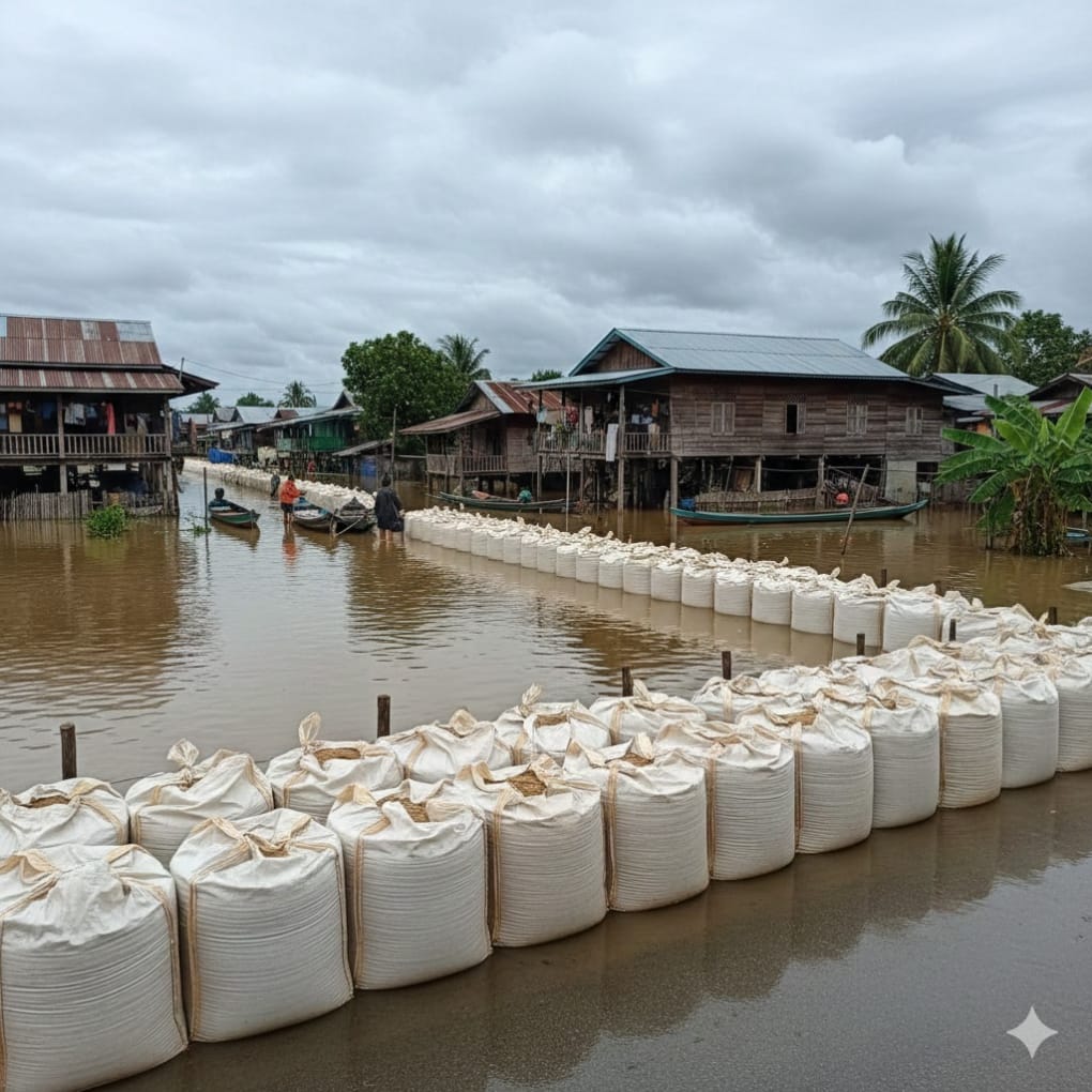 Mengatasi banjir dengan menyusun jumbo bag