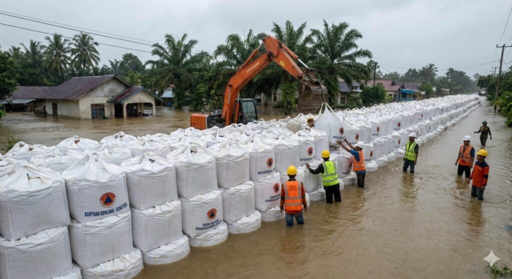 Penyusunan jumbo bag wilayah banjir sumatera