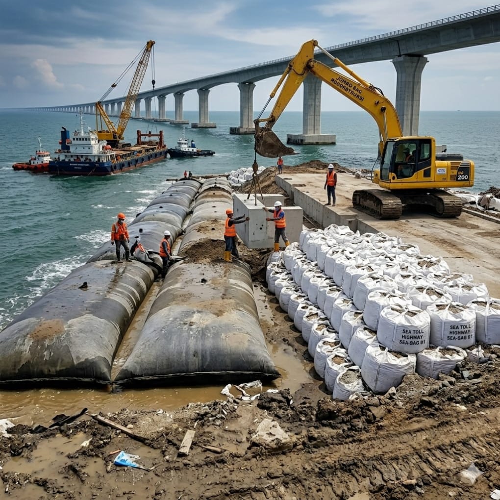 Rekontruksi tanah melalui geotube dan jumbo bag