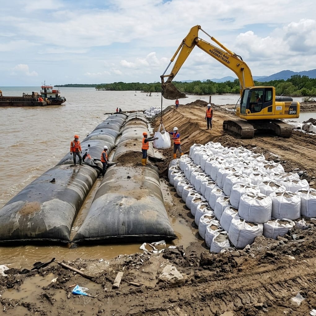 Rekontruksi tanah melalui geotube dan jumbo bag